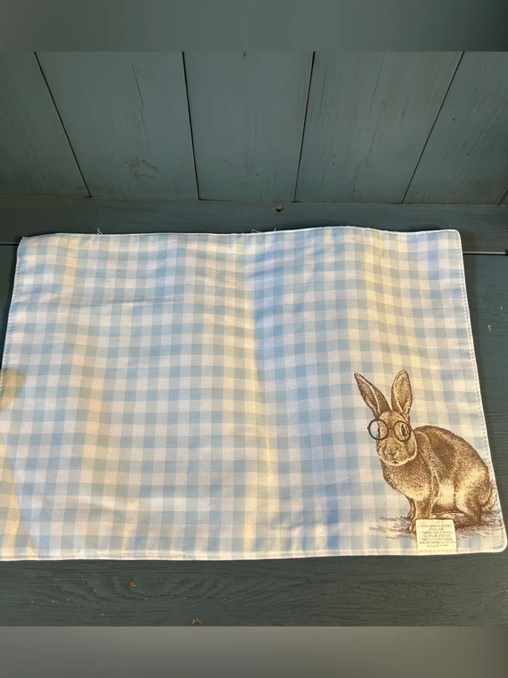 Bunny Tales Blue & White Gingham Bunny Print Table Placemats - Set of 2 | EUC